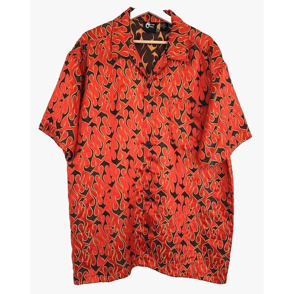 Street Culture All Over Print Flames Fire Jacquard Hipster Shirt